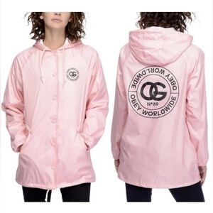 OBEY pink coaches jacket L rue de La ruine urban outfitters blokette windbreaker